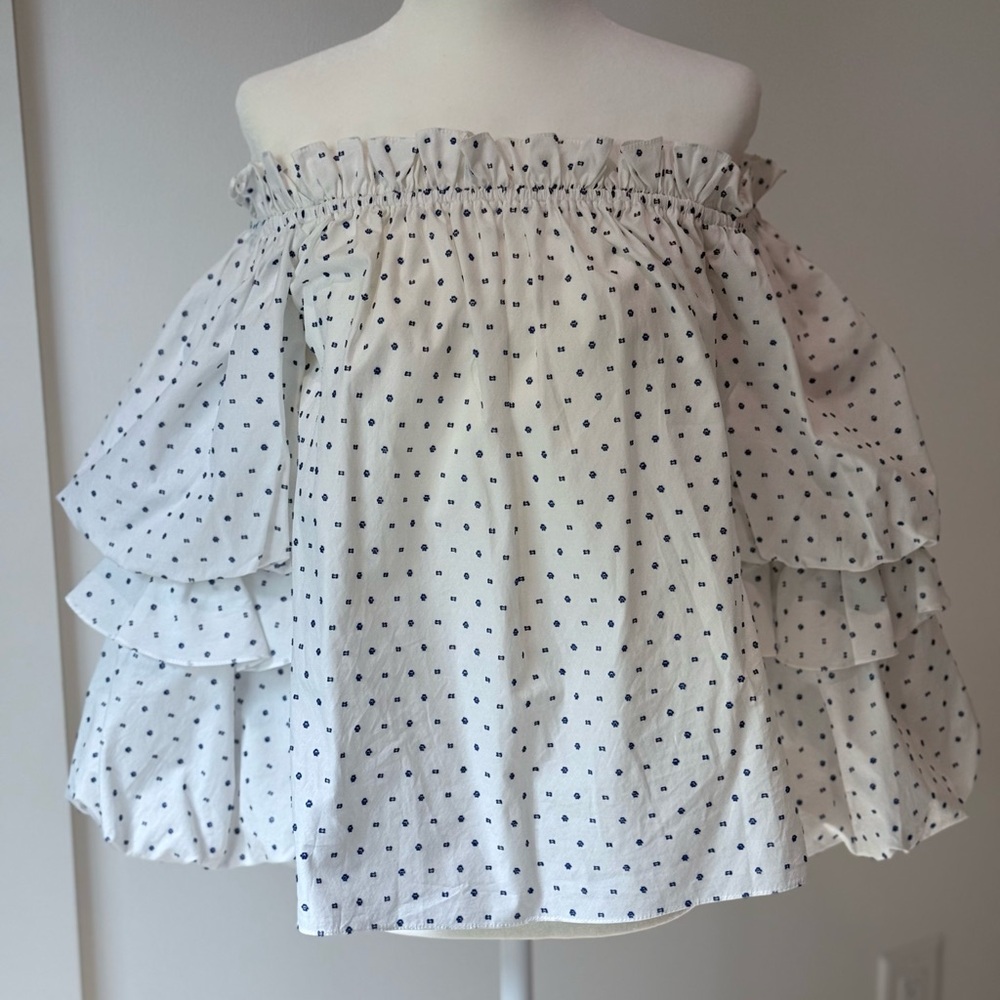 CAROLINE CONSTAS Off-Shoulder Polka Dot Blouse